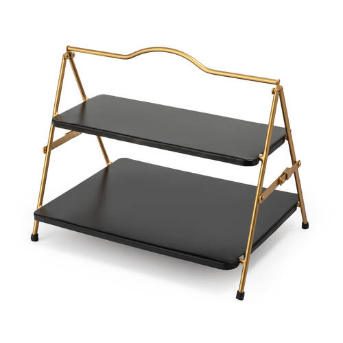 Artesa 2 Tier Metal Serving Tray/Stand Charcuterie Pastries 39x26cm Black/Gold