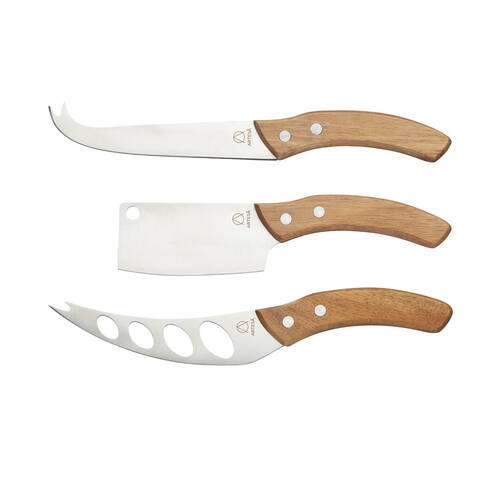 3PK Artesa Stainless Steel Cheese Knife Set Dinner/Entertaining Wooden Handle