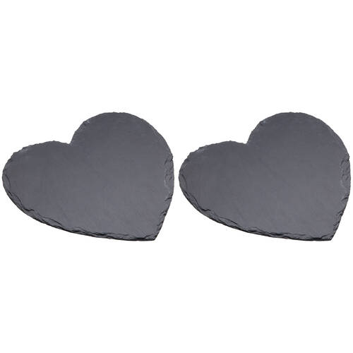 2PK Artesa Rustic Slate Heart Shaped Serving Platter/Tray Charcuterie/Entree