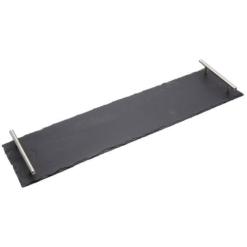 Artesa Rustic Slate Rectangular Serving Platter w/Brushed Brass Handles 60x15cm