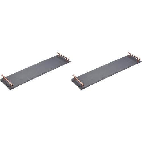 2PK Artesa Rustic Slate Rectangular Serving Platter w/Copper Handles 60x15cm