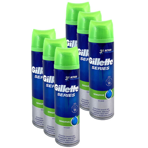 6pc Gillette Series Shaving Gel Sensitive 3x Action w/ Aloe 200ml