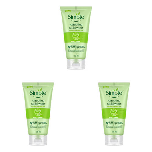3PK Simple Refreshing Facial Wash For All Skin Types Unscented 150ml