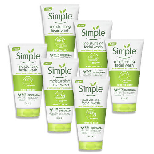 6PK Simple Moisturising Facial Wash For All Skin Types Unscented 150ml
