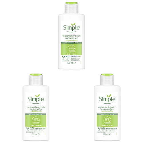 3PK Simple Replenishing Rich Moisturiser 12h for All Skin Types Unscented 125ml