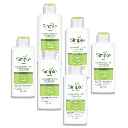 6PK Simple Replenishing Rich Moisturiser 12h for All Skin Types Unscented 125ml