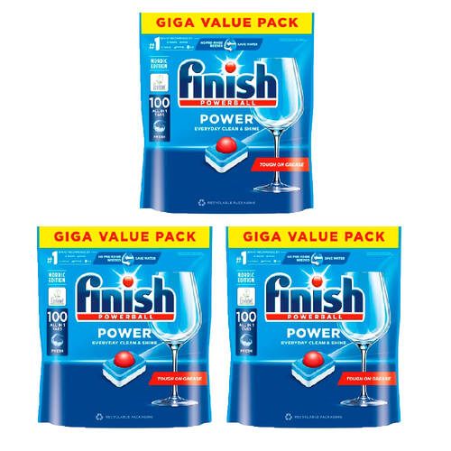 3x 100pc Finish Powerball Power Dishwasher Tablets Giga Value Pack Fresh Scented