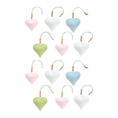 12PK LVD Heart Hanger Piece Wooden Ornament Decor 8cm Assorted