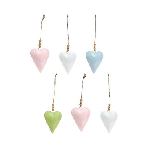 6PK LVD Long Heart Hanger Piece Wooden Ornament Decor 9cm Assorted