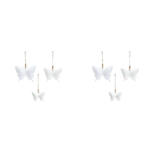 6pc LVD Hanging Butterfly Iron/Wood Home/Room Ornament - White