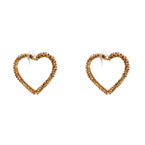 2PK LVD Bead Heart Hanger Wooden Hanging Ornament Decor Natural 17cm