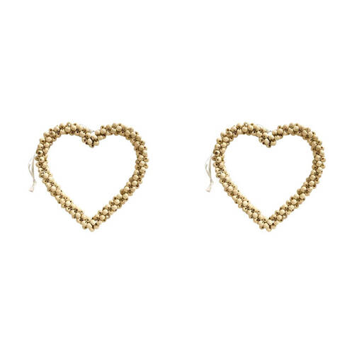 2PK LVD Bead Heart Hanger Wooden Hanging Ornament Decor Ivory 17cm