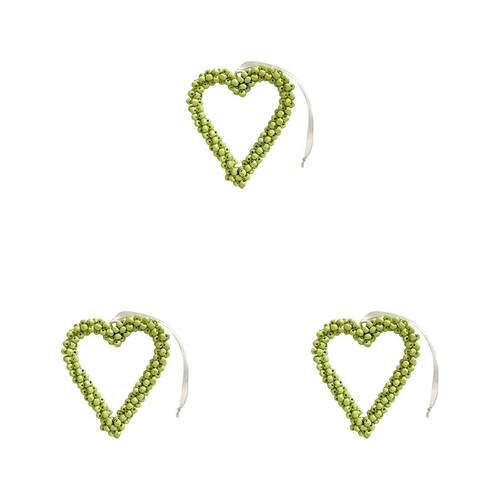 3PK LVD Bead Heart Hanger Wooden Hanging Ornament Decor Green Medium