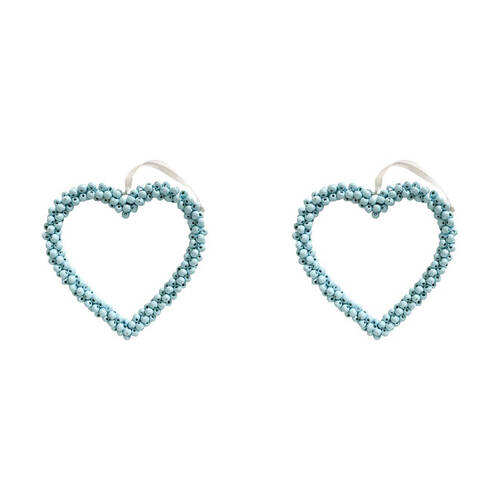 2PK LVD Bead Heart Hanger Wooden Hanging Ornament Decor Blue 17cm