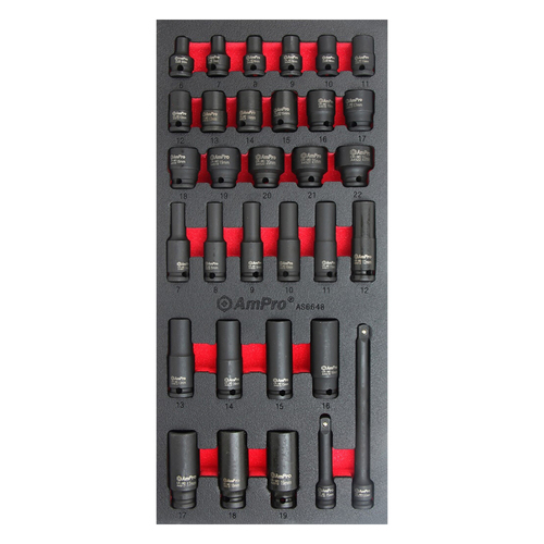 32pc Ampro 3/8" Drive Metric Impact Standard & Deep Socket Set AS6648