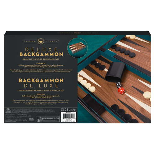 Classic Games Legacy Deluxe Backgammon Wooden Board Game Set 2-Player 3+