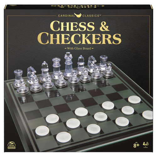 58pc Classic Games Chess & Checkers w/ Glass Board Game Set 2-Player 3+