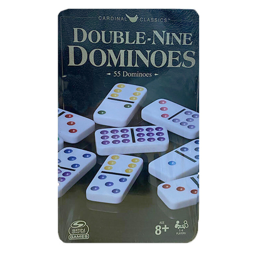 Classic Double-Nine 55 Coloured Dominoes in Tin