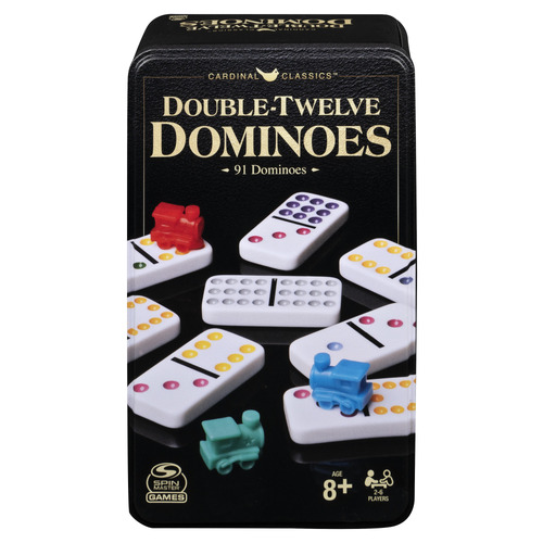 Classic Games Double 12 Coloured Dominoes/Mexican Train w/ Tin 3+