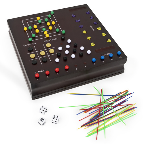 204pc Classic Games Wooden 10-Game Set w/ Cabinet Board Game 2-Players 3+
