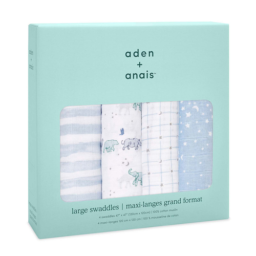 4PK Aden Anais Rising Star 120cm Muslin Swaddles Baby Blanket - Blue