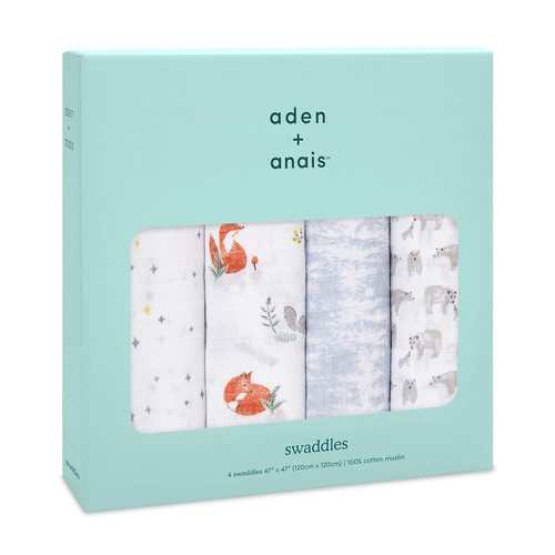 4PK Aden Anais 100% Cotton Muslin 120cm Baby Swaddles