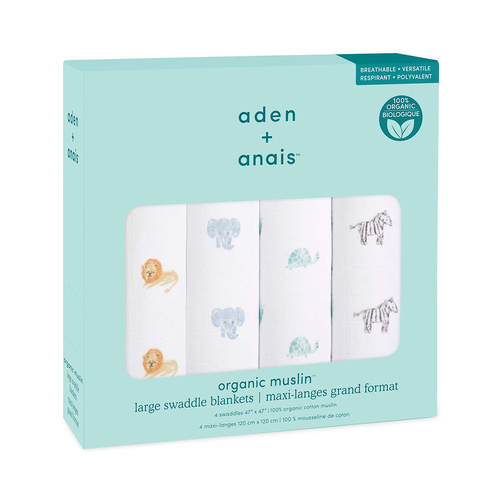 4Pk Aden Anais Animal Kingdom Organic Muslin Swaddle Blanket