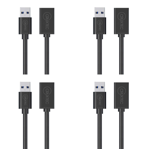 4PK Cruxtec USB-A Male to USB-A Female Extension Cable 3m - Black