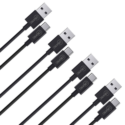 4PK Cruxtec ATC-3A-1MBK 1m USB-A to USB-C Cable for Syncing & Charging