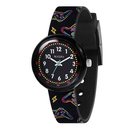 Tikkers Time Gaming Dial Watch with Silicone Adjustable Straps - Black