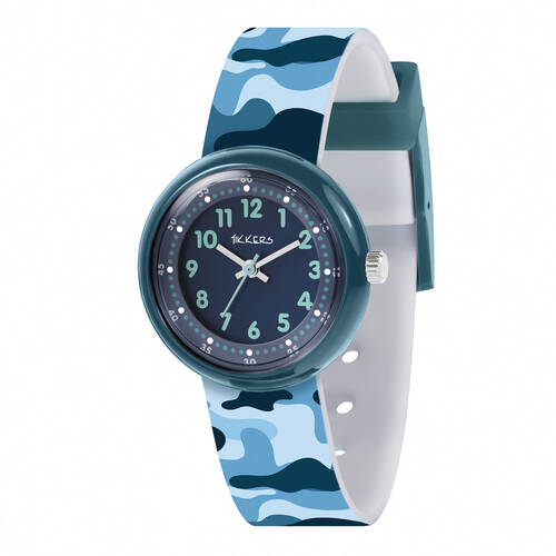 Tikkers Time Camouflage Dial Watch with Silicone Adjustable Straps - Blue