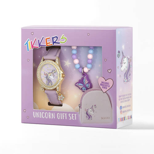 Tikkers Time Unicorn Watch with Straps, Purse & Wallet Gift Set - Purple