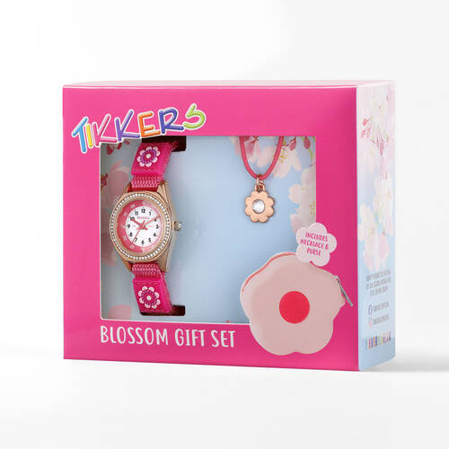 Tikkers Time Pink Heart Watch with Straps, Bracelet & Purse Gift Set - Pink