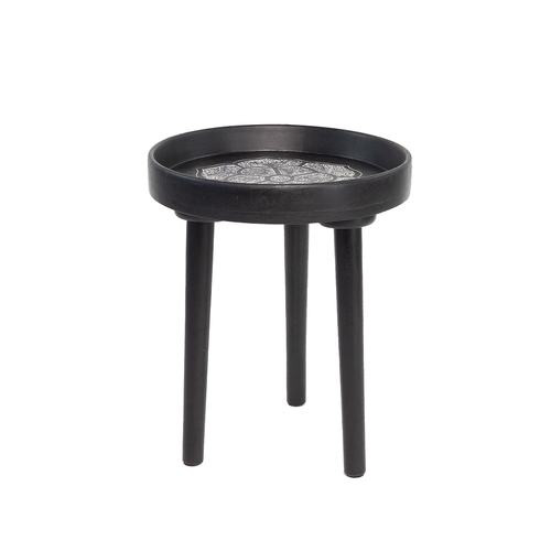 Rayell 46cm Carved Timber Top Bisque Side Table - Black