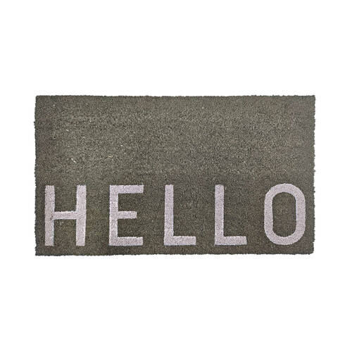 Maine And Crawford Sage White Print Hello Coir Doormat 70x40cm