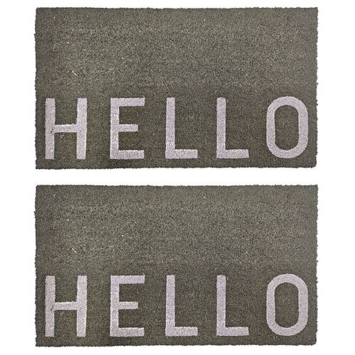 2PK Maine And Crawford Sage White Print Hello Coir Doormat 70x40cm