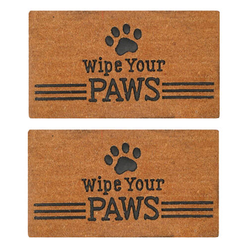 2PK Maine And Crawford Wipe Your Paws Embossed Coir Doormat 70x40cm
