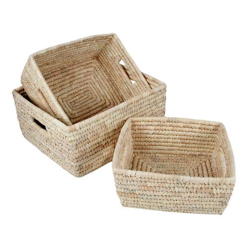 3pc Maine & Crawford Erin Seagrass Rectangle Basket w/ Handle Set - Natural