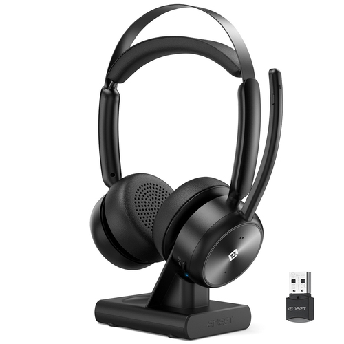 Emeet GeniusCall HS80 Wireless On-Ear Headset w/ Charging Base - Black