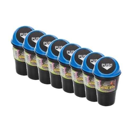 8PK Clean Car Mini Portable Trash Bin w/Push Lid Black/Yellow/Red/Blue Assorted 