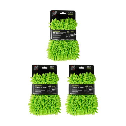 3PK AutoShift Microfibre Car Cleaning Wash Mitt Double Sided Anti-Swirl 24x15cm