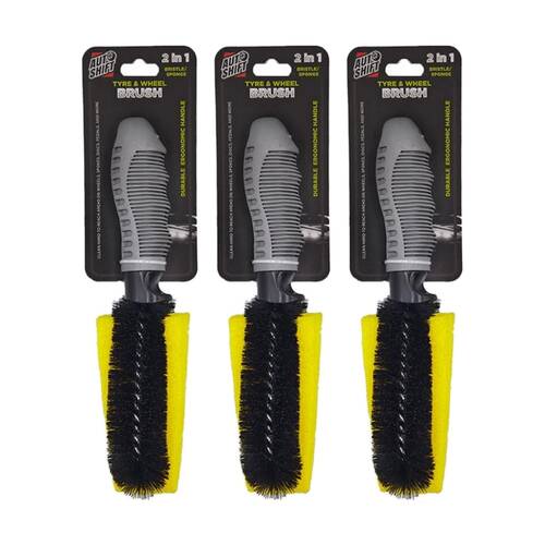 3PK AutoShift 2-in-1 Brush Tyre & Wheel Deluxe Dual Bristle/Sponge Car Cleaning