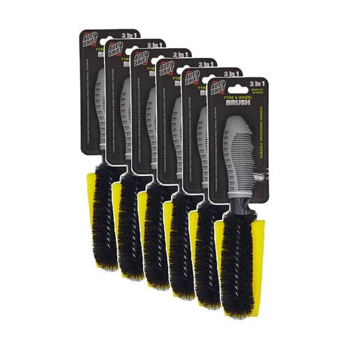 6PK AutoShift 2-in-1 Brush Tyre & Wheel Deluxe Dual Bristle/Sponge Car Cleaning