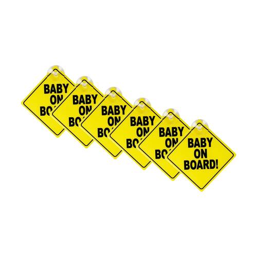 6PK AutoShift Baby on Board Window Sign w/Suction Cups Automotive Accessory