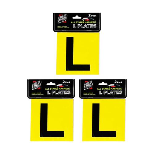 3x 2PK AutoShift All States Magnetic Learner Permit Plates/Sign 15cm Yellow