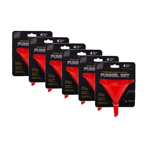6x 4pc AutoShift Thick-Walled Plastic Funnel Set Automotive 50/75/95/115mm Red