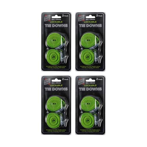 4x 2PK AutoShift Lockable Tie Downs for Large Cargo Auto Accessory 2m Green