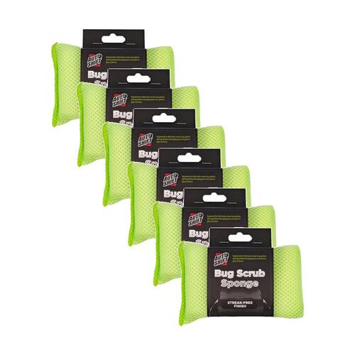 6PK AutoShift Bug Scrub Car Cleaning Sponge Streak Free Finish 15x8cm Green