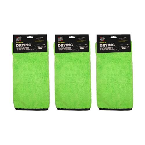 3PK AutoShift Premium Microfibre Drying Towel/Cloth Car Cleaning 70x70cm Green