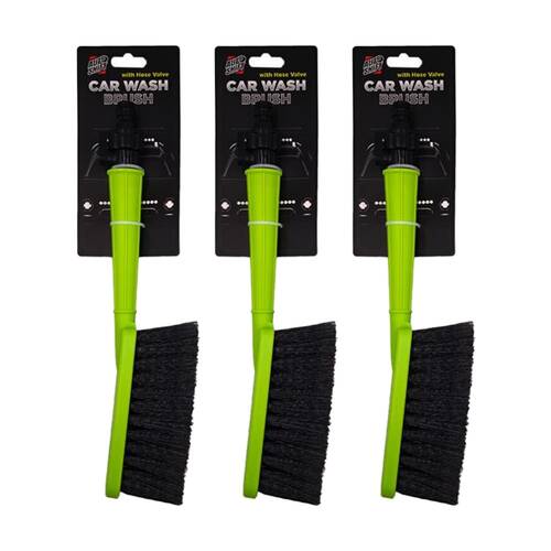 3PK AutoShift Car Cleaning Brush w/Integrated Hose Valve & Long Curved Handle